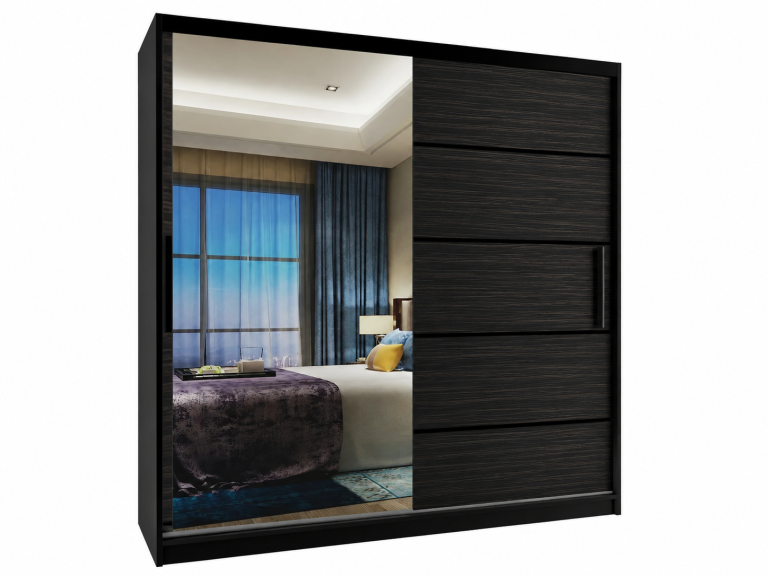 Dulap cu uși glisante de 200 cm cu oglindă, abanos regal, negru, Producător MZ SZP1/2/B/HK/0/BL