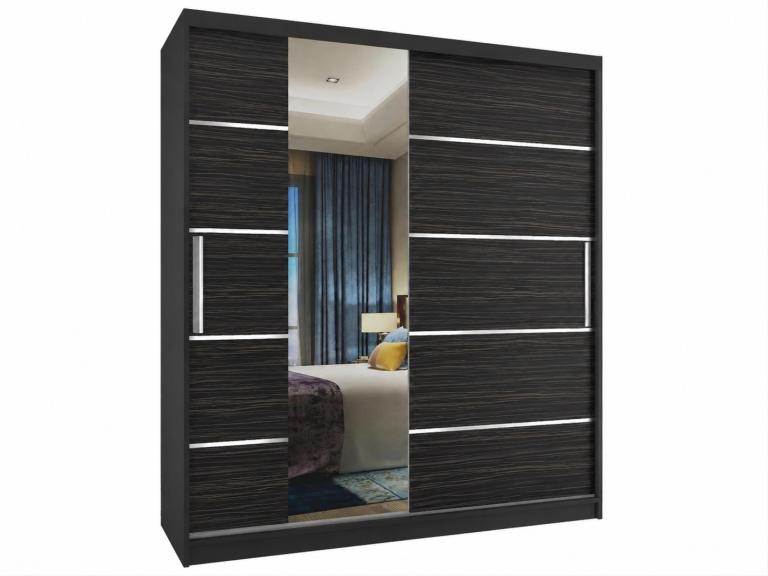 Dulap cu uși glisante de 133 cm cu oglindă, negru abanos închis, Producător MBP SZP2/2/B/HK/0/AL