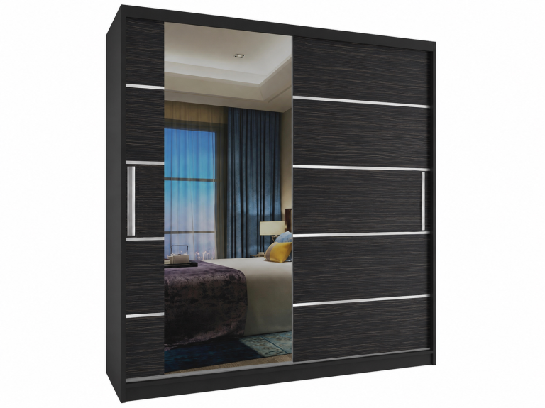 Dulap cu uși glisante 158 cm cu oglindă, negru abanos regal mat, Producător MBP SZP3/1/B/HK/0/AL