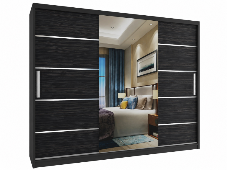 Dulap cu uși glisante 232 cm cu oglindă, negru abanos închis, Producător MBP SZP4/2/1B/2HK1L/0/AL