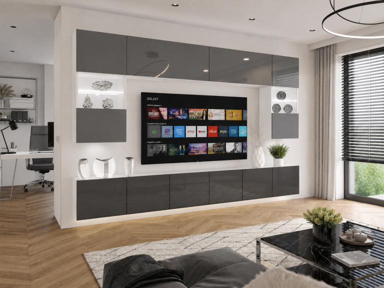 Set mobilă sufragerie 200 cm TV/RTV gri lucios Producător IMP 1/5/W/S/0/0