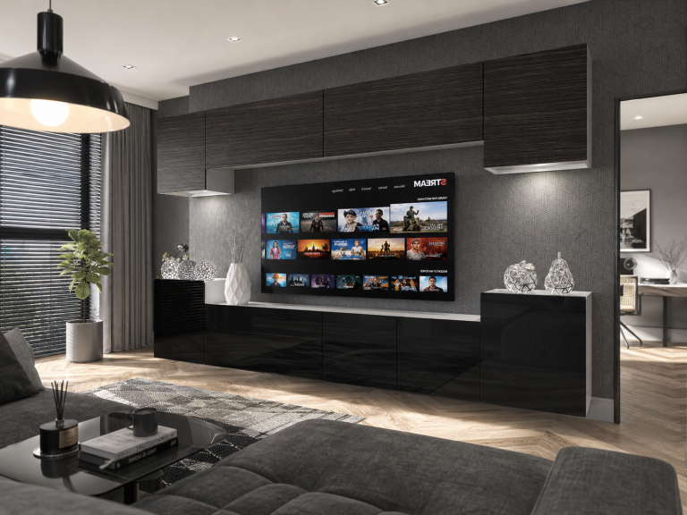Set mobilă sufragerie  300 cm TV/RTV negru abanos Producător IMP 4/5/W/HKB/0/0