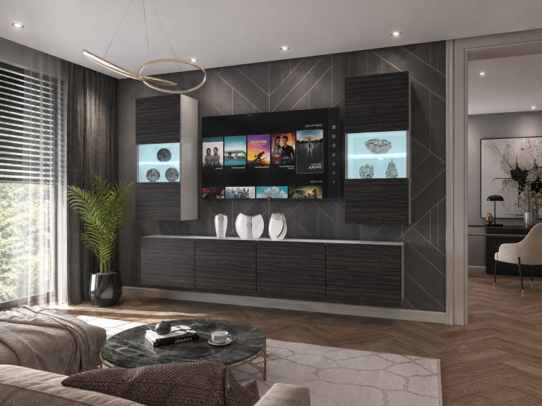 Set mobilă sufragerie  200 cm TV/RTV negru abanos Producător IMP 7/5/W/HK/0/0
