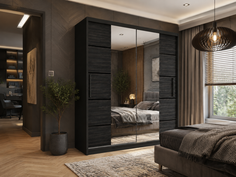 Dulap cu uși glisante 133 cm PREMIUM CU SERTARE negru abanos închis Producător ME SZP6/1/B/HK/0/KLP