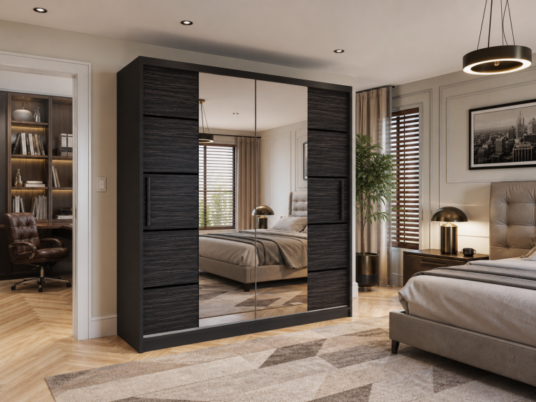 Dulap cu uși glisante 158 cm PREMIUM CU SERTARE negru abanos închis Producător ME SZP7/0/B/HK/0/KLP