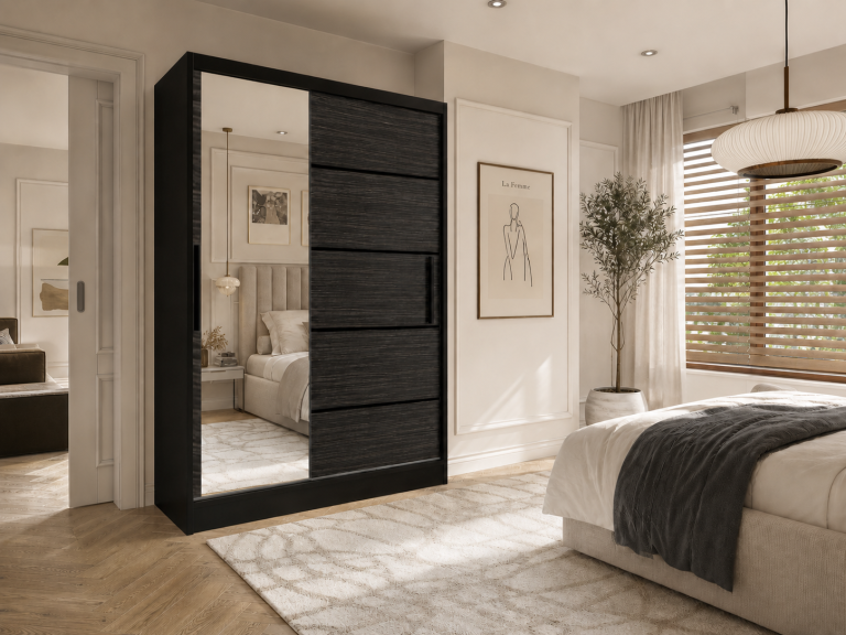 Dulap cu uși glisante 133 cm cu oglindă negru abanos regal Producător MZ SZP2/2/B/HK/0/BL