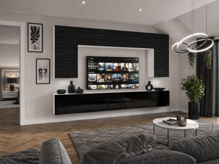 Set mobilă sufragerie  300 cm TV/RTV negru abanos Producător IMP 2/5/W/HKB/0/0