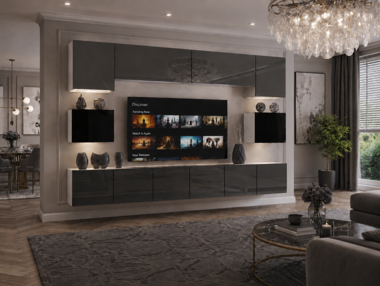 Set mobilă sufragerie 300 cm TV/RTV gri lucios negru lucios Producător IMP 3/5/W/SBS/0/0