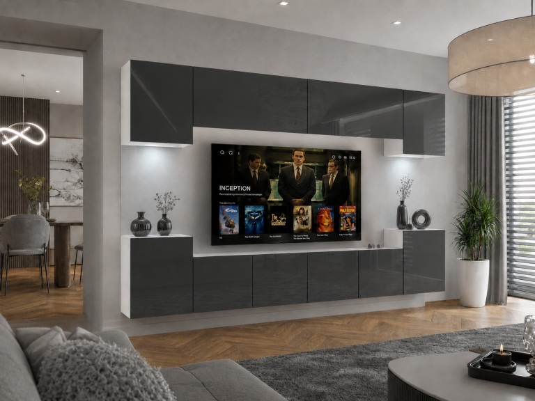 Set mobilă sufragerie 200 cm TV/RTV gri lucios Producător IMP 4/5/W/S/0/0
