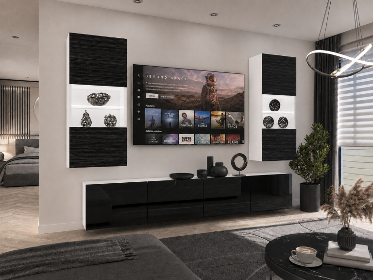 Set mobilă sufragerie  200 cm TV/RTV negru abanos Producător IMP 7/5/W/HKB/0/0