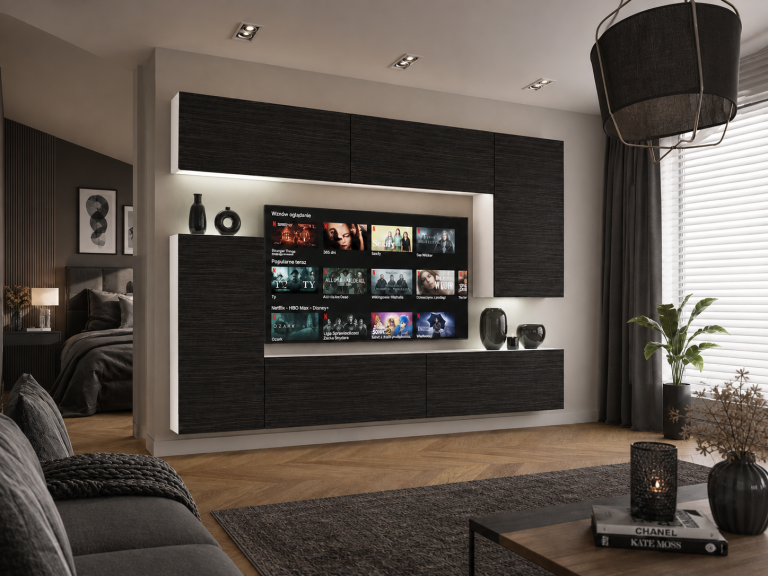 Set mobilă sufragerie  250 cm TV/RTV negru abanos Producător IMP 8/5/W/HK/0/0