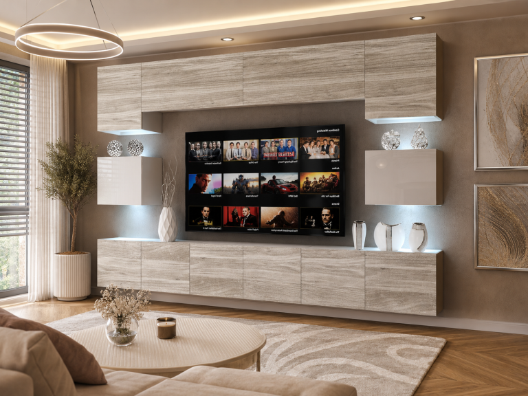 Mobila sufragerie 300 cm Belini gri antracit Glamour Wood / alb lucios IMP 3/5/W/GW1WGW1/0/0