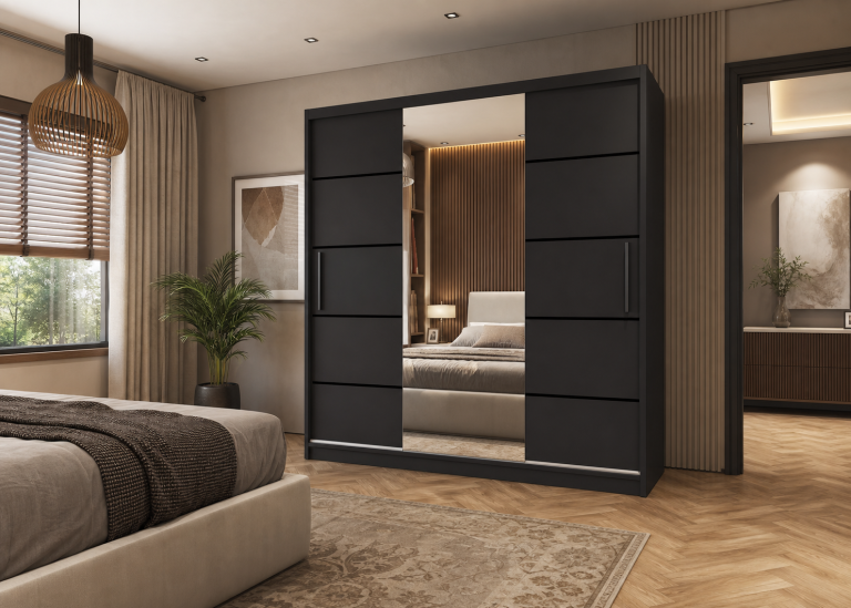 Dressing 200 cm Belini PREMIUM CU SERTARARE si oglinda, gri antracit, grafit MT SZP5/1/B/B/0/KLP