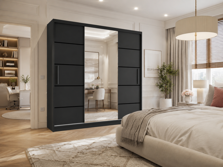 Dressing 200 cm Belini PREMIUM CU SERTARARE si oglinda, gri antracit, grafit MT SZP5/1/B/B/0/KLP