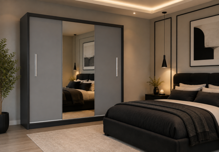Dressing 200 cm PRIMO cu oglindă, gri mat Producător MES PRIMO SZP1/1/B/SR/0/AL