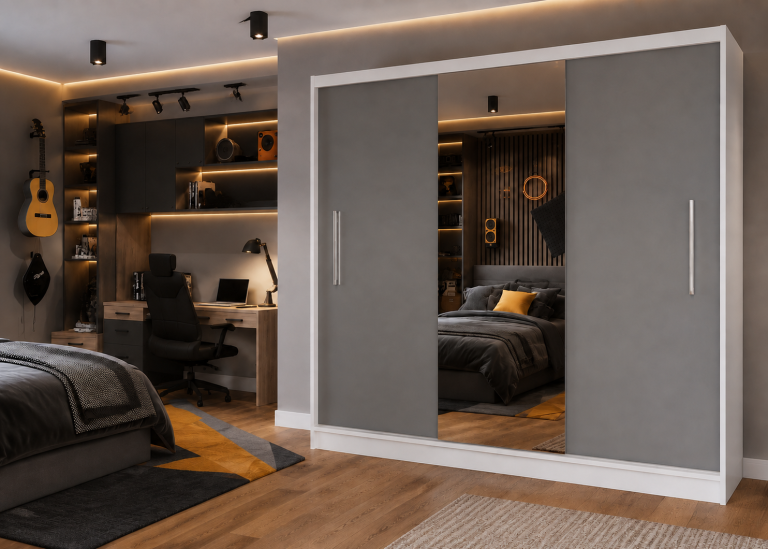 Dressing 232 cm cu oglindă, gri mat Producător MES PRIMO SZP4/2/1W/2SR1L/0/AL