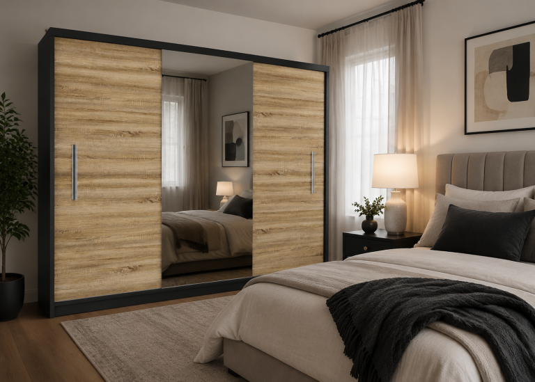 Dressing 232 cm cu oglindă, din stejar Sonoma. Producător: MES PRIMO SZP4/2/1B/2DS1L/0/AL
