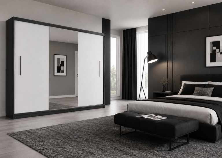 Dressing 232 cm cu oglindă, alb mat Producător MES PRIMO SZP4/2/1B/2W1L/0/AL