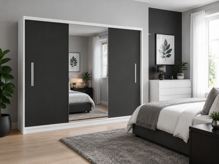 Dressing 232 cm cu oglindă, negru abanos închis Producător MES PRIMO SZP4/2/1W/2B1L/0/AL