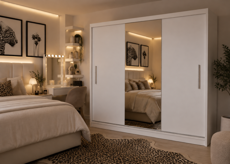 Dressing 232 cm cu oglindă, alb mat Producător MES PRIMO SZP4/2/1W/2W1L/0/AL