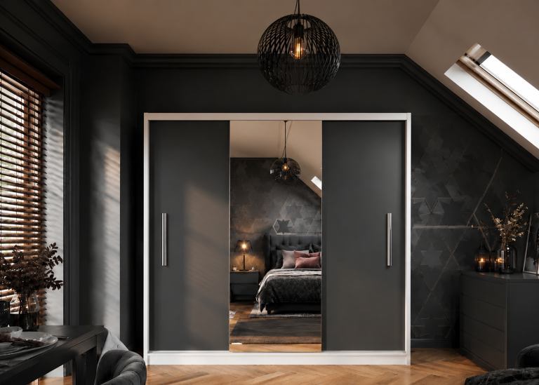 Dressing 200 cm PRIMO cu oglindă, negru abanos închis Producător MES PRIMO SZP1/1/W/B/0/AL