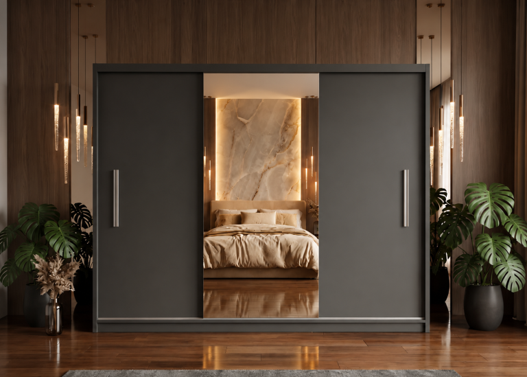 Dressing 232 cm cu oglindă, negru abanos închis, producător MES PRIMO SZP4/2/1B/2B1L/0/AL