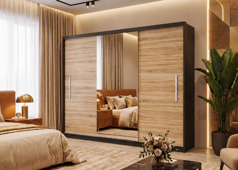 Dressing 232 cm cu oglindă, din stejar Sonoma. Producător: MES PRIMO SZP4/2/1B/2DS1L/0/AL