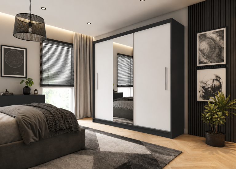 Dressing 232 cm cu oglindă, alb mat Producător MES PRIMO SZP4/2/1B/2W1L/0/AL