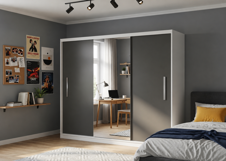 Dressing 232 cm cu oglindă, negru abanos închis Producător MES PRIMO SZP4/2/1W/2B1L/0/AL