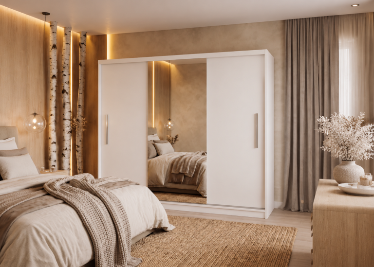 Dressing 232 cm cu oglindă, alb mat Producător MES PRIMO SZP4/2/1W/2W1L/0/AL