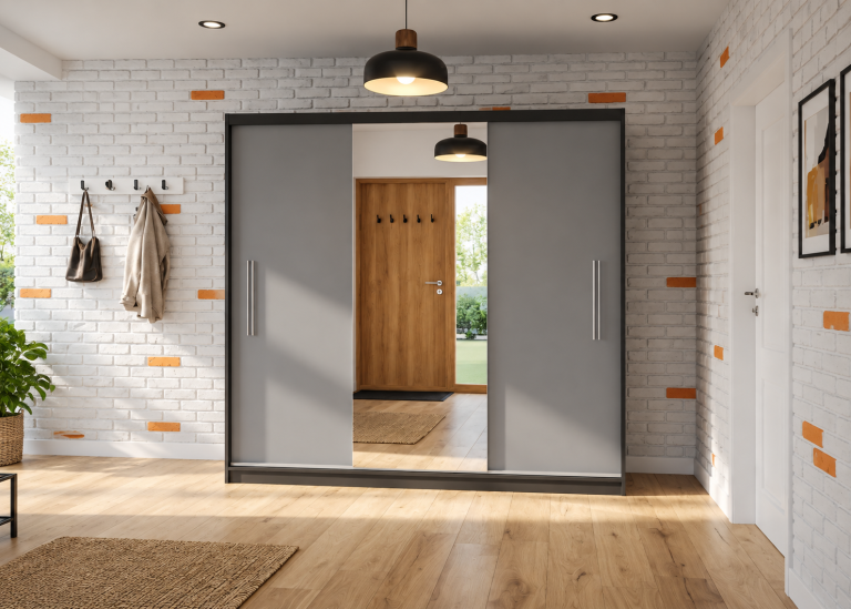 Dressing 200 cm PRIMO cu oglindă, gri mat Producător MES PRIMO SZP1/1/B/SR/0/AL