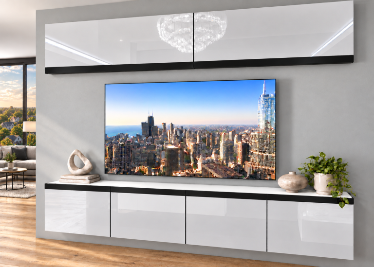 Mobilă de sufragerie Prestige 200 cm TV/RTV alb lucios Producător IMP P Brando 6/5/W/W/0/0/CM