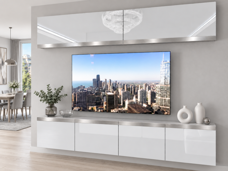 Mobilă de sufragerie Prestige TV/RTV 200 cm alb lucios Producător IMP P Brando 6/5/W/W/0/0/SL