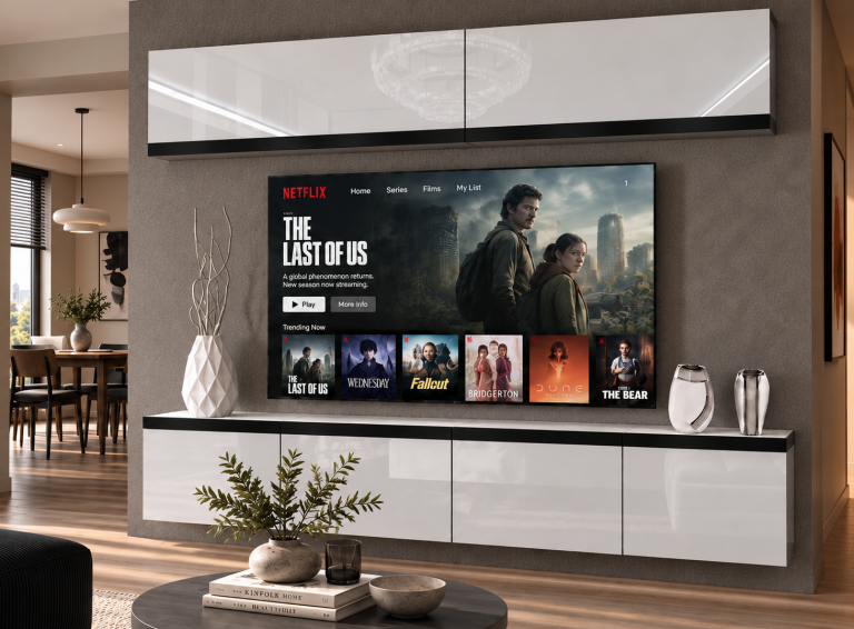 Mobilă de sufragerie Prestige 200 cm TV/RTV alb lucios Producător IMP P Brando 6/5/W/W/0/0/CM