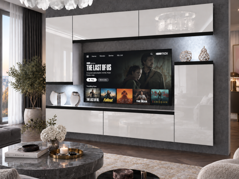 Mobilă sufragerie Prestige 250 cm pentru TV/RTV, alb lucios, Producător: IMP P Woody 8/5/W/W/0/0/CM