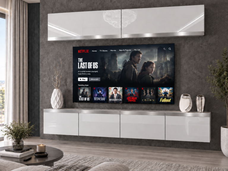 Mobilă de sufragerie Prestige TV/RTV 200 cm alb lucios Producător IMP P Brando 6/5/W/W/0/0/SL