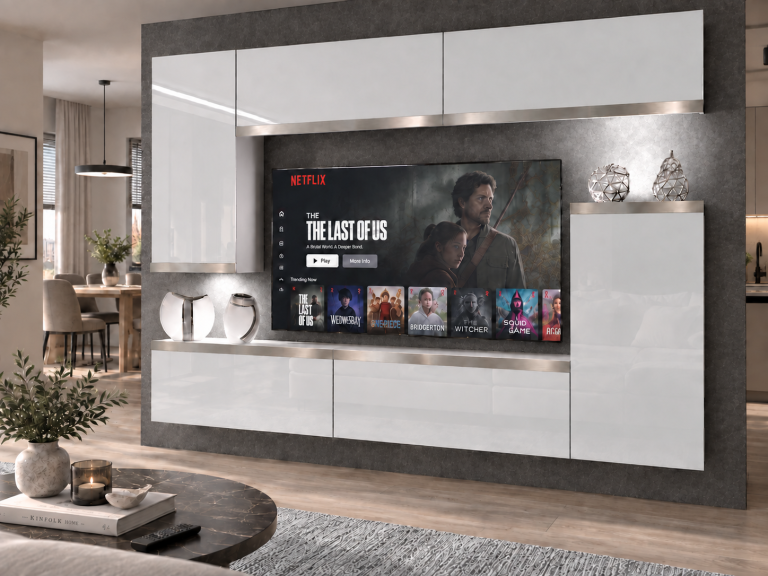 Mobilă sufragerie Prestige 250 cm pentru TV/RTV, alb lucios, Producător: IMP P Woody 8/5/W/W/0/0/SL
