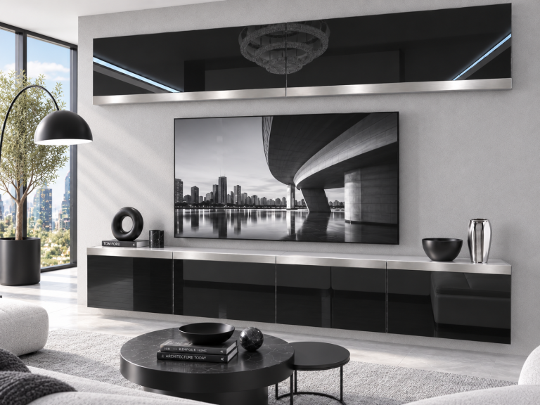 Mobilă de sufragerie Prestige 200 cm TV/RTV negru lucios Producător IMP P Brando 6/5/W/B/0/0/SL