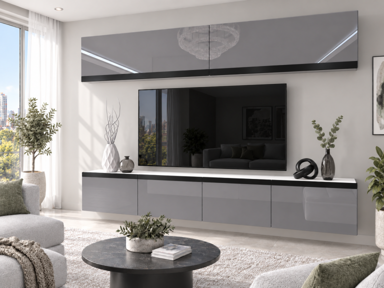 Mobilă de sufragerie Prestige 200 cm TV/RTV gri lucios Producător IMP P Brando 6/5/W/S/0/0/CS