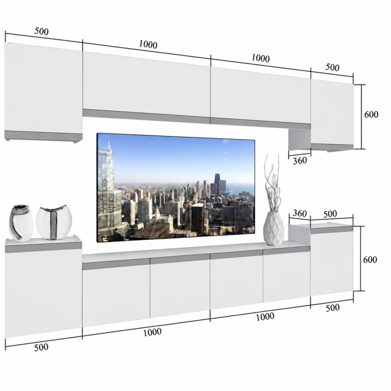 Mobilă de sufragerie Prestige 300 cm TV/RTV gri lucios Producător IMP P Hepburn 4/5/W/S/0/0/CM