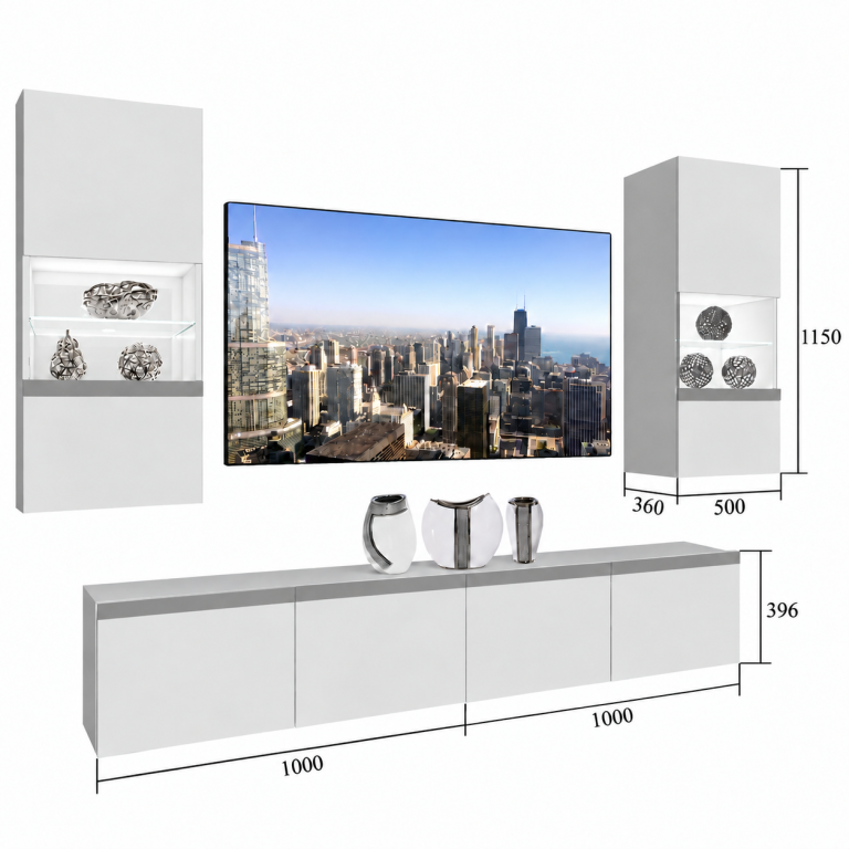 Mobilă sufragerie Prestige 200 cm pentru TV/RTV, gri lucios, Producător: IMP P Keanu 7/5/W/S/0/0/CS