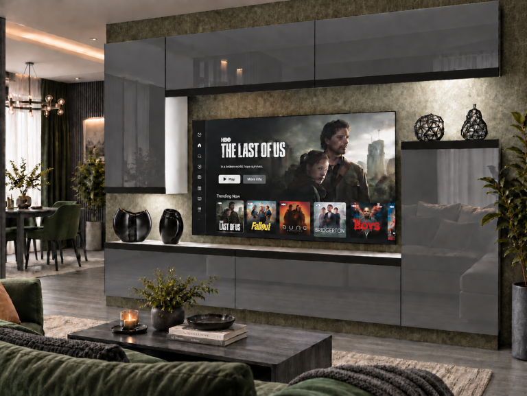 Mobilă sufragerie Prestige 250 cm pentru TV/RTV, gri lucios, Producător: IMP P Woody 8/5/W/S/0/0/CM