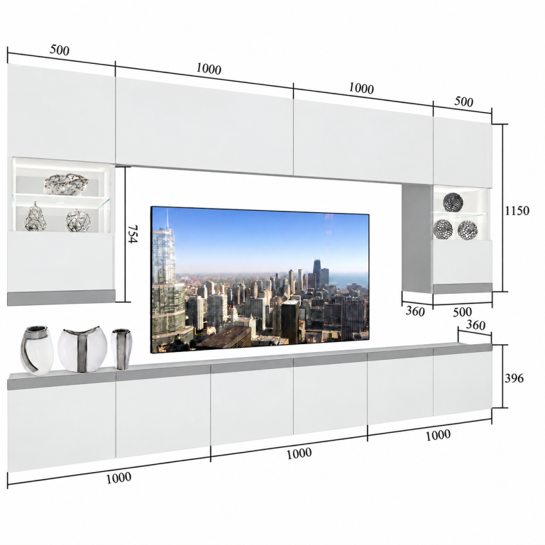 Mobilă de sufragerie Prestige 300 cm TV/RTV gri lucios Producător IMP P1 Nolan 1/5/W/S/0/0/CM