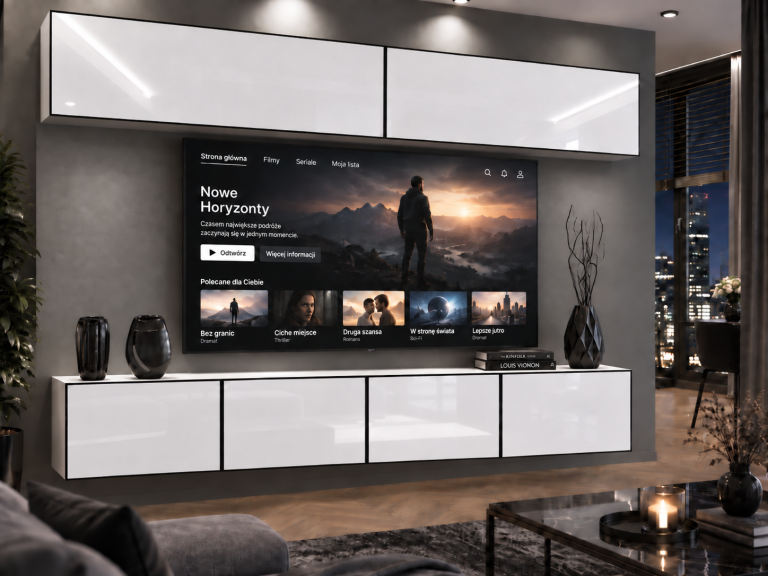 Mobilă de sufragerie Linea 200 cm TV/RTV alb lucios Producător IMP L Brando 6/5/W/W/0/0