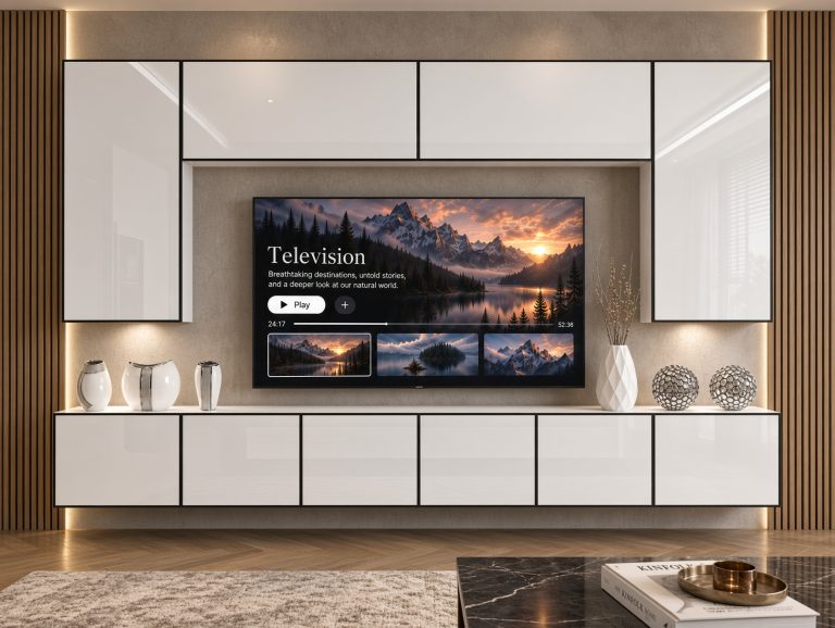 Mobilă de sufragerie Linea 300 cm TV/RTV alb lucios Producător IMP L Monroe 2/5/W/W/0/0