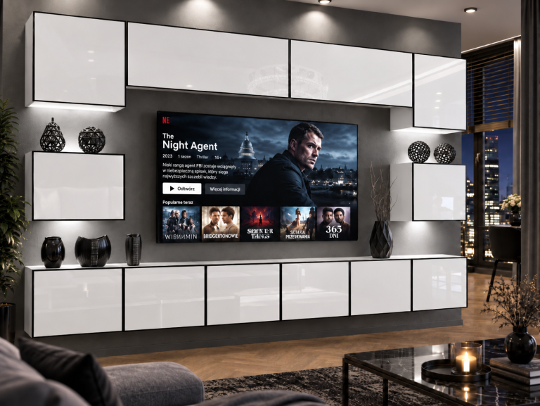 Mobilă de sufragerie Linea 300 cm TV/RTV alb lucios Producător IMP L Tarantino 3/5/W/W/0/0