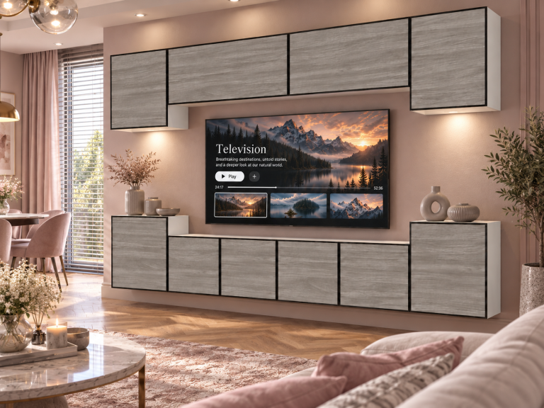 Mobilă de sufragerie Linea 300 cm TV/RTV gri antracit grafit Producător IMP L Hepburn 4/5/W/GW1/0/0