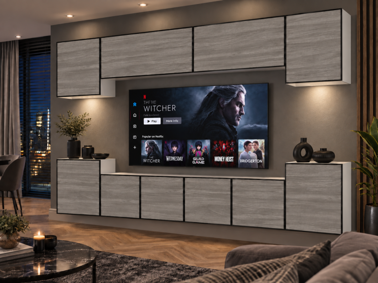 Mobilă de sufragerie Linea 300 cm TV/RTV gri antracit grafit Producător IMP L Hepburn 4/5/W/GW1/0/0