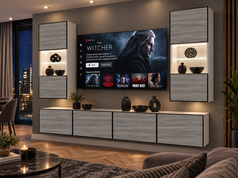 Mobilă de sufragerie Linea 200 cm TV/RTV gri antracit grafit Producător IMP L Keanu 7/5/W/GW1/0/0