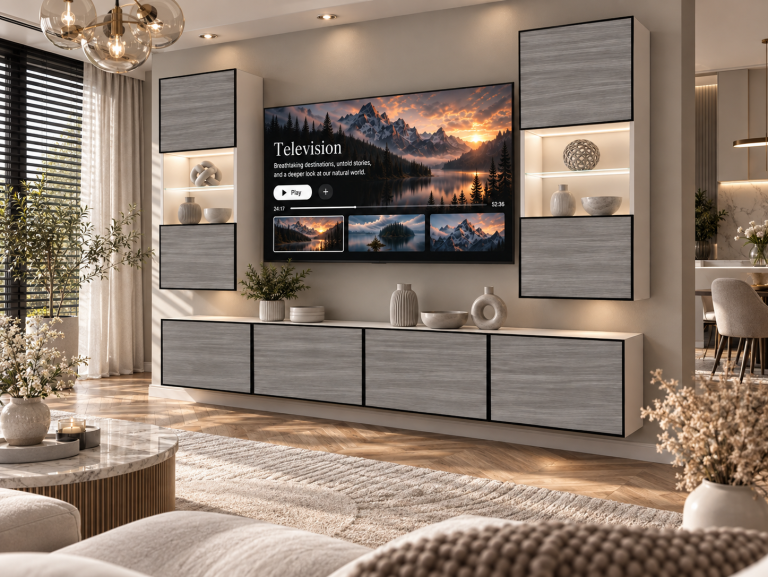 Mobilă de sufragerie Linea 200 cm TV/RTV gri antracit grafit Producător IMP L Keanu 7/5/W/GW1/0/0